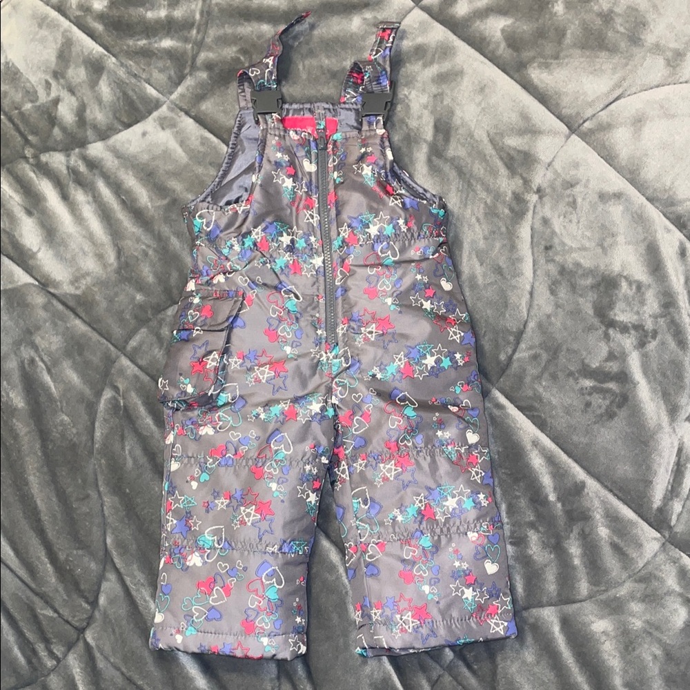 Girls London Fog Gray Star Print snow pant Overalls sz 12m